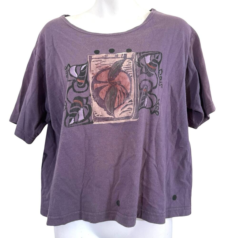Blue Fish Painted Purple Short Sleeve Art to Wear T Shirt Top 1996 Vintage 1/ L - Picture 2 of 16